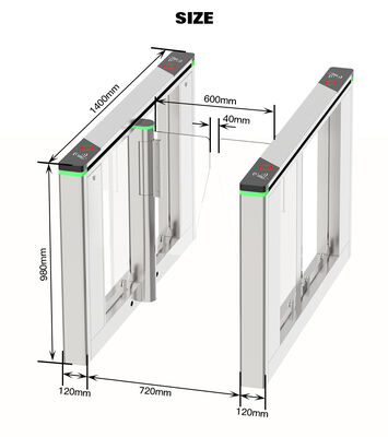 HCW Swing Barrier Turnstile Automatic Gate with 1600*120*980mm Chassis RS485/RS232 Interface and 130W Servo Motor